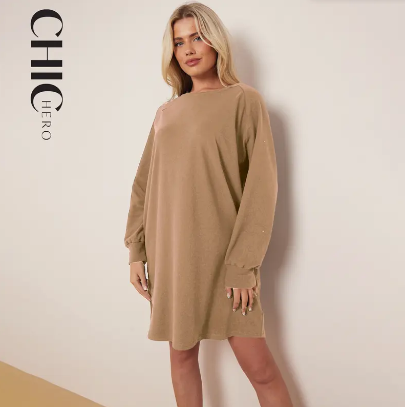Plus Size Long-Sleeved Straight Dress