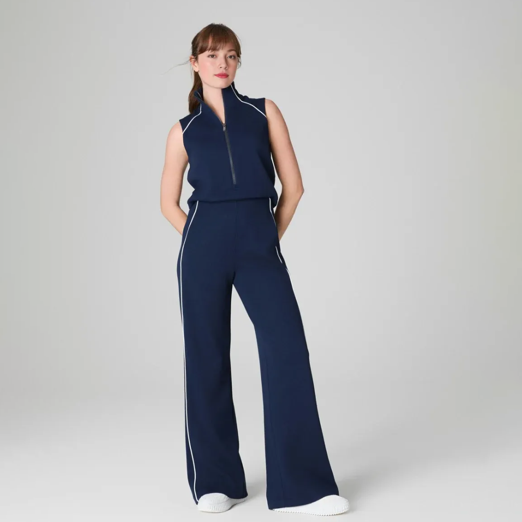 Pique Sleeveless Mockneck Jumpsuit