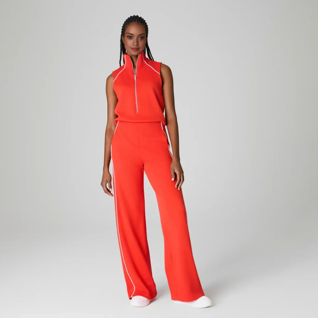 Pique Sleeveless Mockneck Jumpsuit
