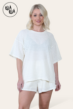 Oversized Crochet T-Shirt & Shorts Co-Ord Set in Cream