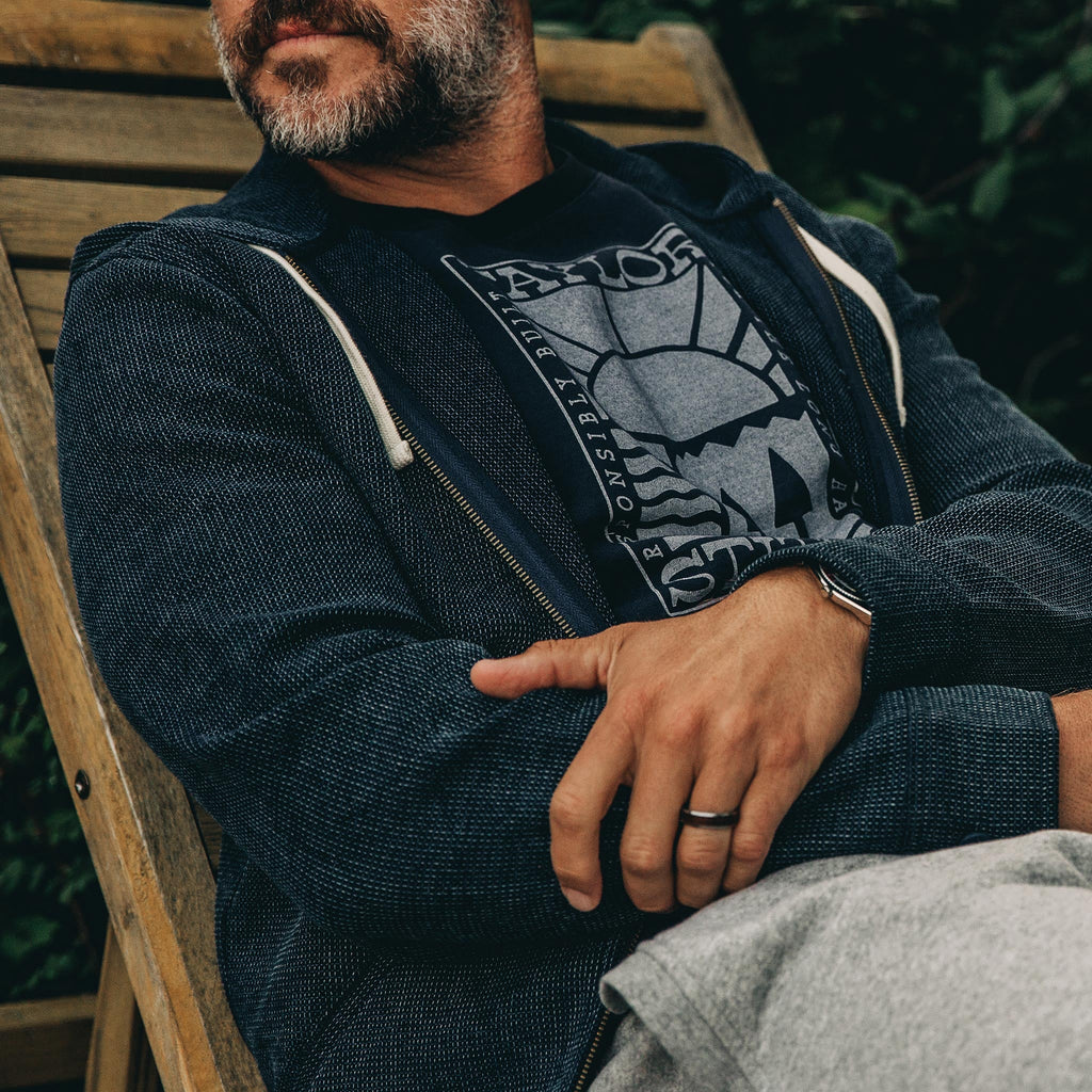 The Après Hoodie in Indigo Waffle